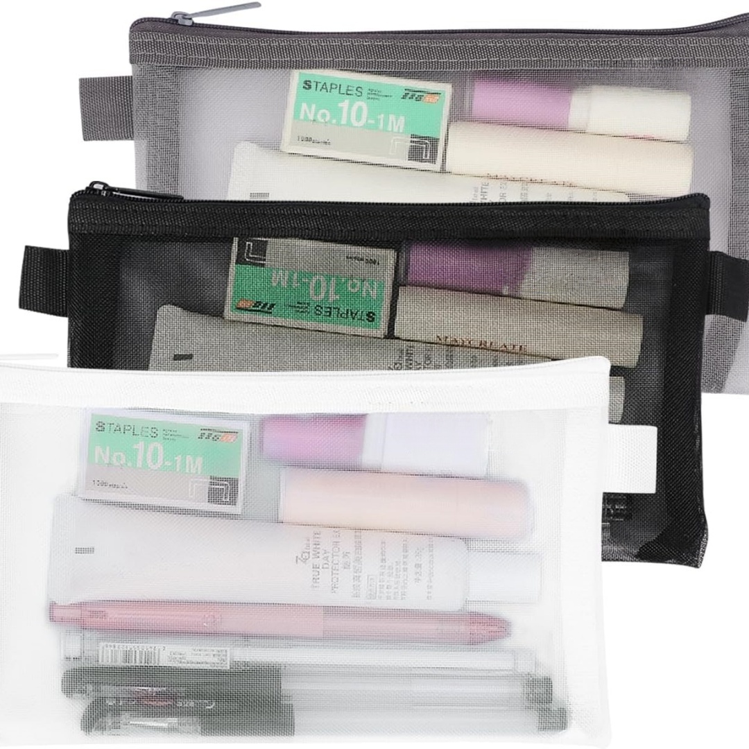 Clear Mesh Pencil Pouch For Exam - Bolsa de papelería de oficina portátil,